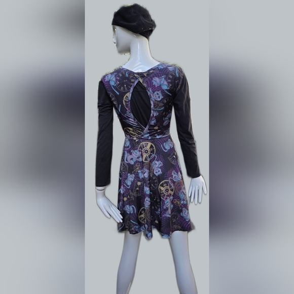 Steampunk Alice In Wonderland Dress With Cheshire Cat X Sm Purple,pink,blue,gold - Picture 6 of 13